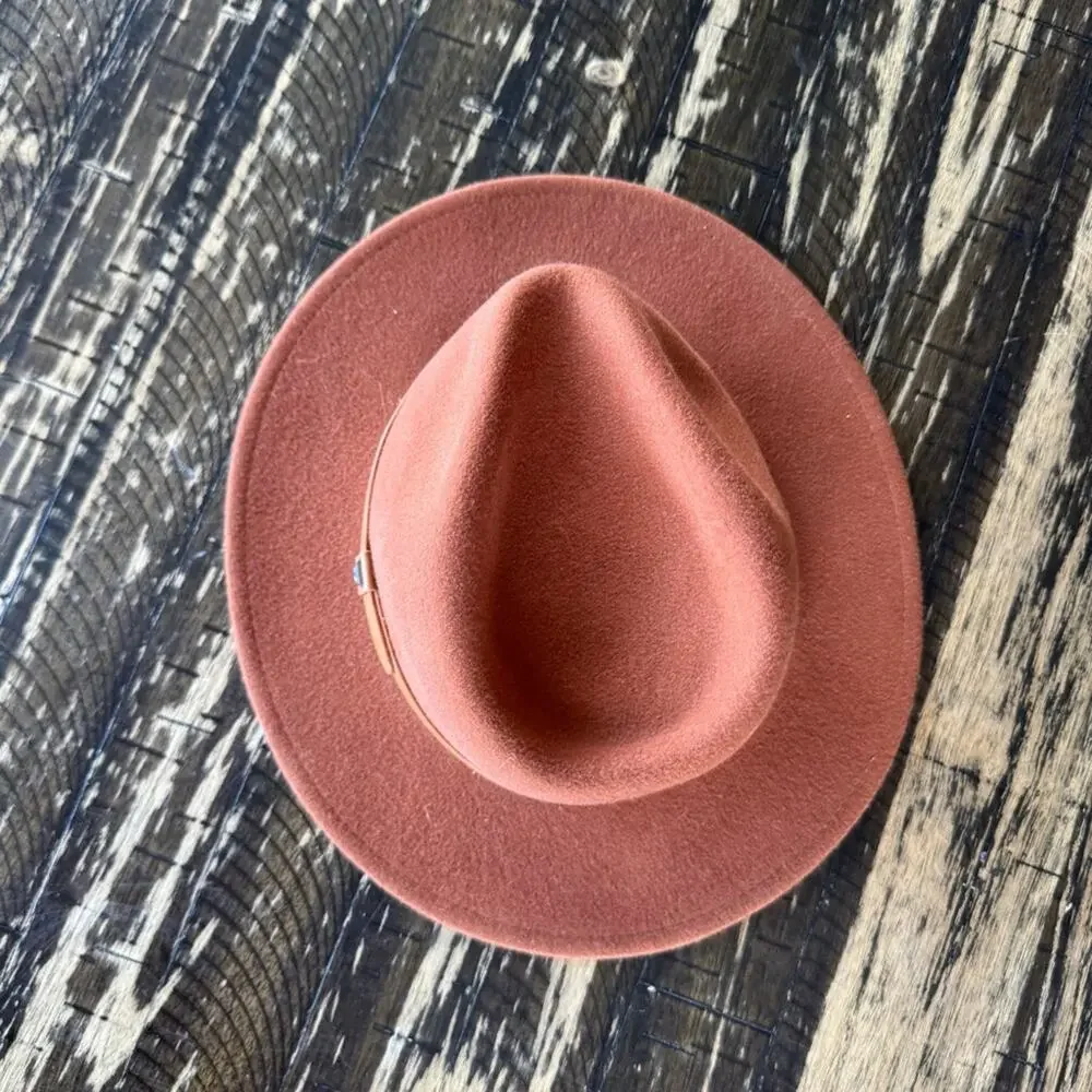 BRIXTON - Rust Orange Ribbon Brim Hat Fedora - SMALL